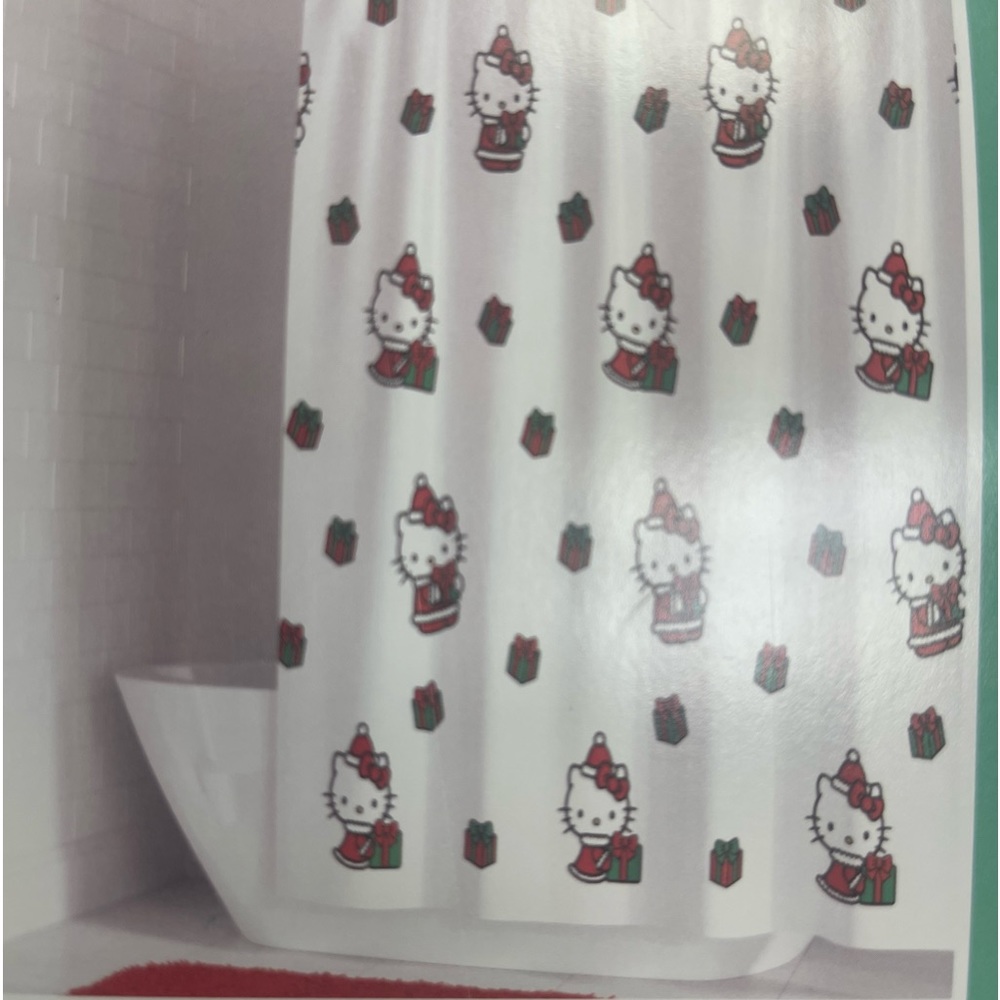BN hello kitty Xmas shower curtain w/2 pack HK hand towels and soap dispenser